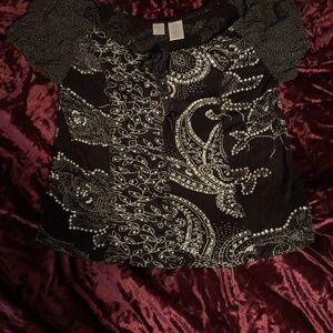 Xl black and white boho top